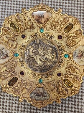 1880's Gold Gilt 17" Bronze Baroque Rococo Wall Medallion / Plate - Spain
